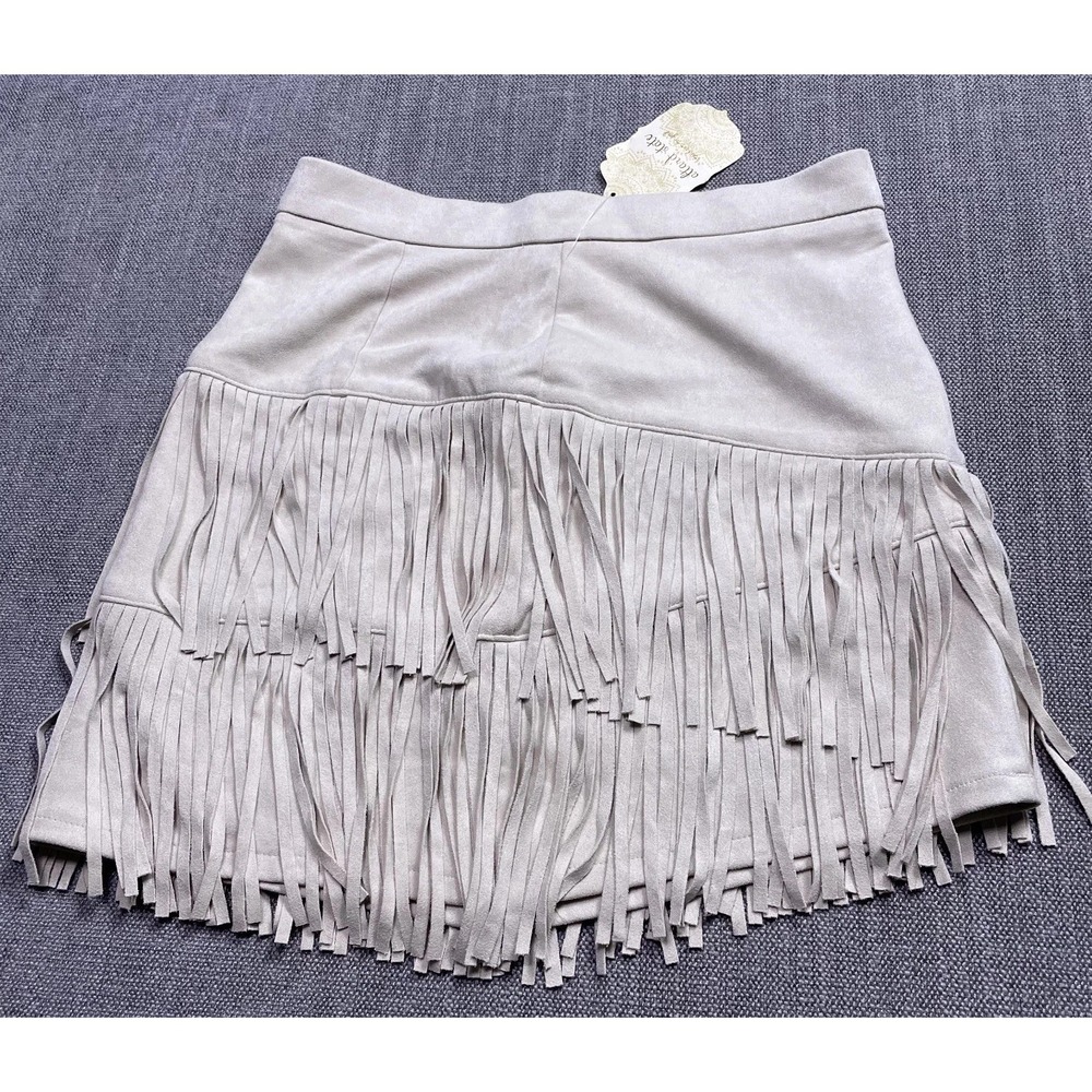 Altar'd State Mini Fringe Skirt Womens Small Ivory Stretch Party Wear Back Zip
